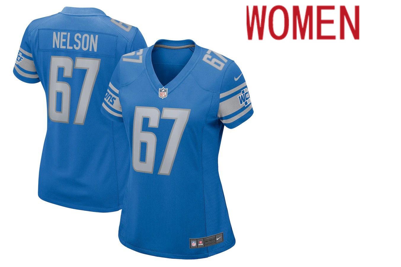 Women Detroit Lions #67 Matt Nelson Nike Blue Game NFL Jersey->women nfl jersey->Women Jersey